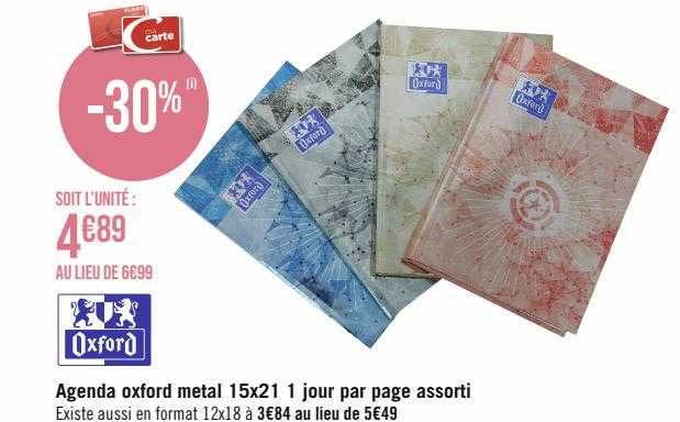 agenda oxford métal 15 x 21 1 jour par page assorti oxford