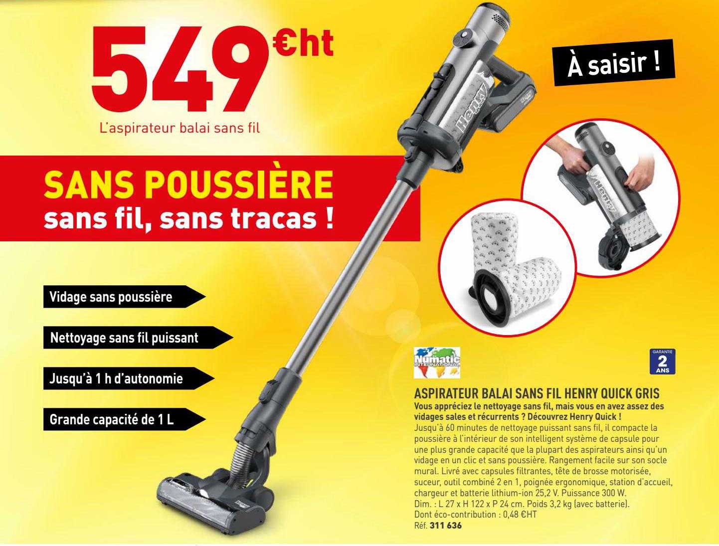 Aspirateur Balai Sans Fil Henry Quick Gris