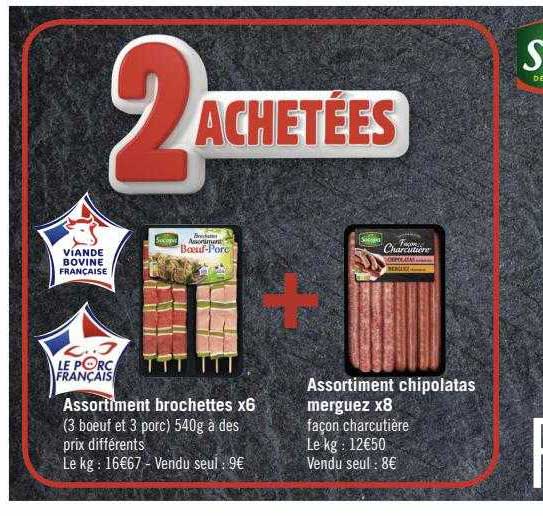 Assortiment Brochettes X 6 + Assortiment Chipolatas Merguez X 8