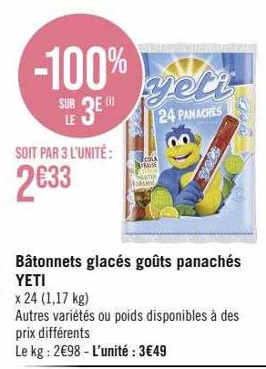 bâtonnets glacés goûts panachés yeti