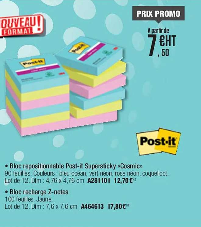 bloc repositionnable post-it supersticky «cosmic», bloc recharge z-notes post-it