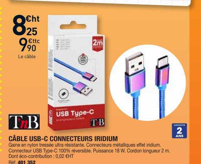 câble usb-c connecteurs iridium t'nb