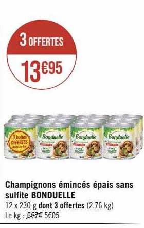 champignons émincés épais sans sulfite bonduelle