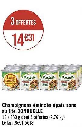 champignons émincés épais sans sulfite bonduelle