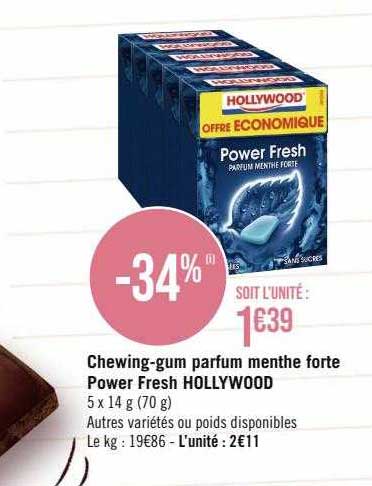 chewing-gum parfum menthe forte power fresh hollywood
