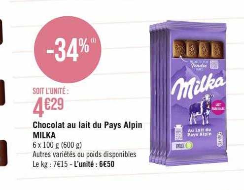 Chocolat Au Lait Du Pays Alpin Milka