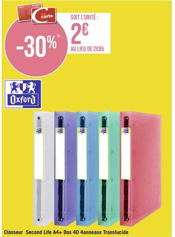 classeur second life A4+ dos 40 4 anneaux translucide oxford