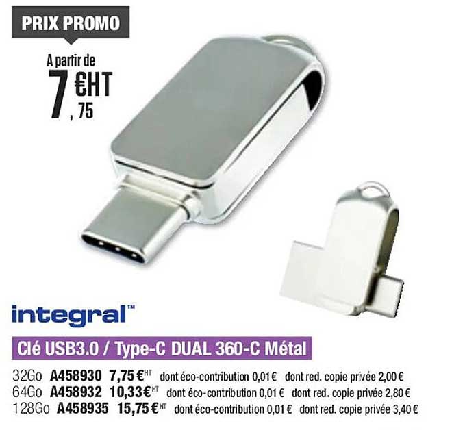 clé usb 3.0/type-c dual 360-c métal intégral