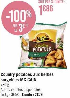 country potatoes aux herbes surgelées mc cain