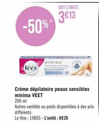 crème dépilatoire peaux sensibles minima veet