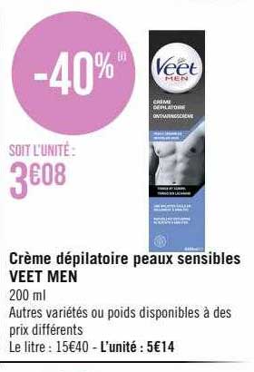 crème dépilatoire peaux sensibles veet men