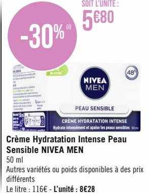 crème hydratation intense peau sensible nivea men