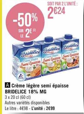 crème légère semi épaisse bridélice 18% mg