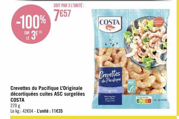 Crevettes Du Pacifique L'originale Décortiquées Cuites Asc Surgelées Costa