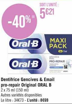 dentifrice gencives & émail pro-repair original oral b