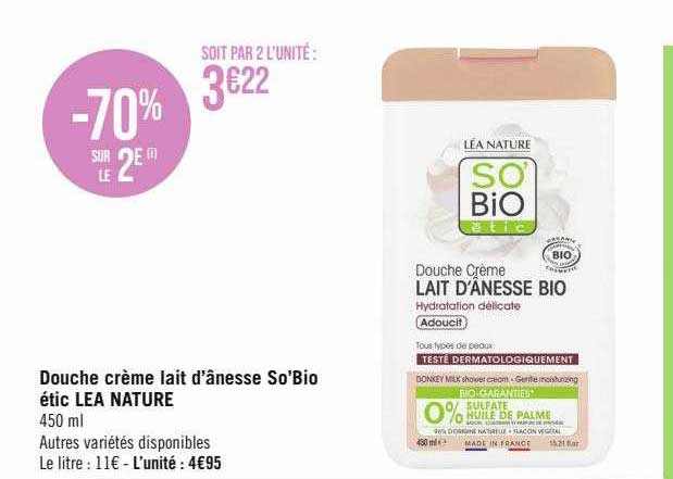 douche crème lait d'ânesse so'bio étic léa nature
