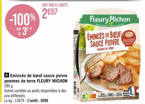 émincés de bœuf sauce poivre pommes de terre fleury michon