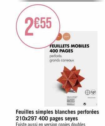 Feuilles Simples Blanches Perforées 210 X 297 400 Pages Seyes