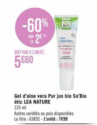gel d'aloe vera pur jus bio so'bio étic léa nature