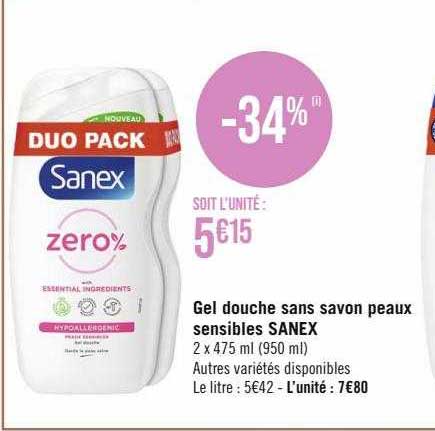 gel douche sans savon peaux sensibles sanex