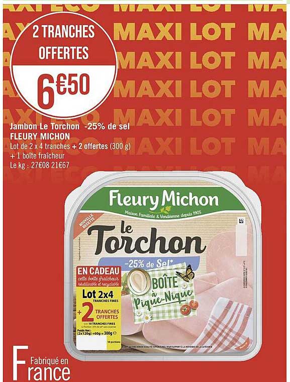 jambon le torchon -25% de sel fleury michon