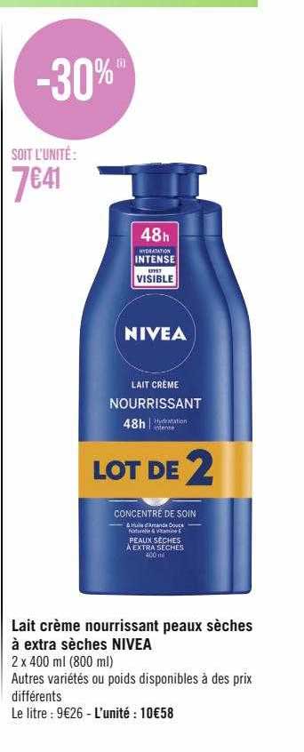 lait crème nourrissant peaux sèches à extra sèches nivea