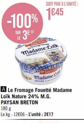 le fromage fouetté madame loïk nature 24% m.g. paysan breton