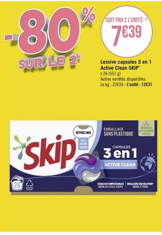 Lessive Capsules 3 En 1 Active Clean Skip