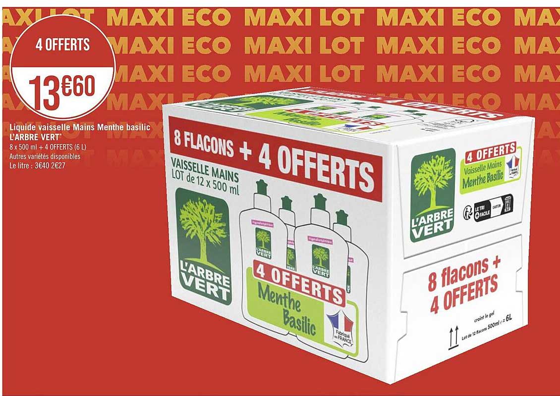 liquide vaisselle mains menthe basilic l'arbre vert