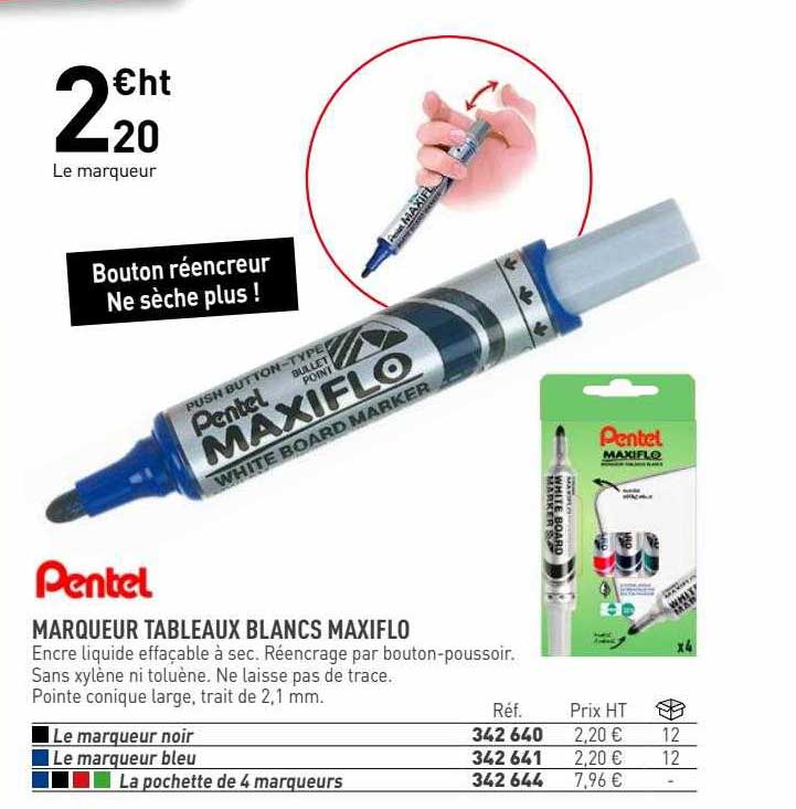 marqueur tableaux blancs maxiflo pentel