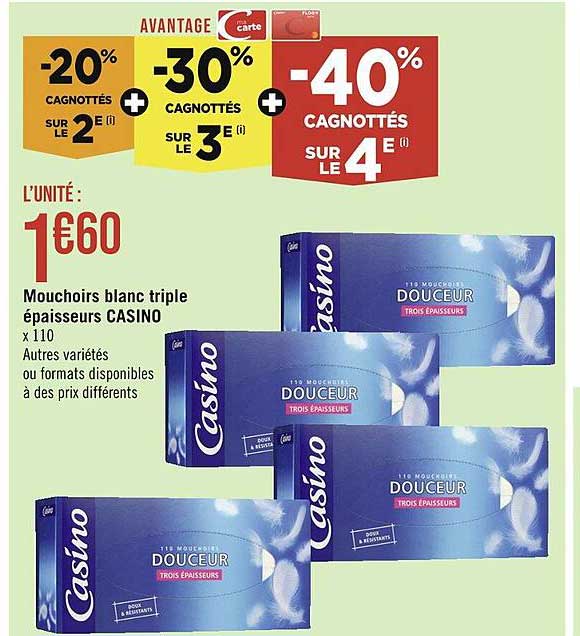 mouchoirs blanc triple épaisseurs casino