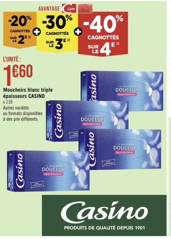 mouchoirs blanc triple épaisseurs casino
