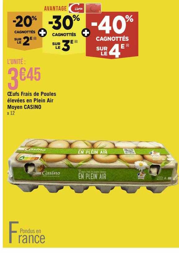 œufs frais de poules élevées en plein air moyen casino