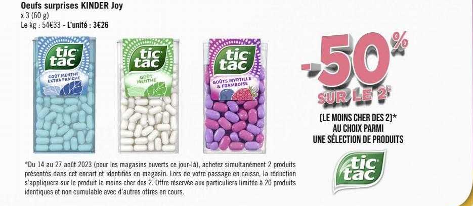 œufs surprises kinder joy, sélection de produits tic tac