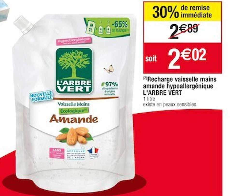 recharge vaisselle mains amande hypoallergénique l'arbre vert