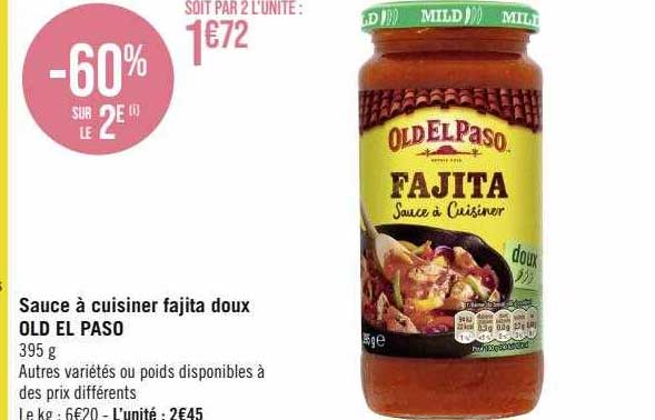 sauce à cuisiner fajita doux old el paso