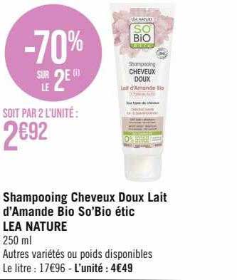 shampooing cheveux doux lait d'amande bio so'bio étic léa nature