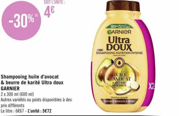 Shampooing Huile D'avocat & Beurre De Karité Ultra Doux Garnier