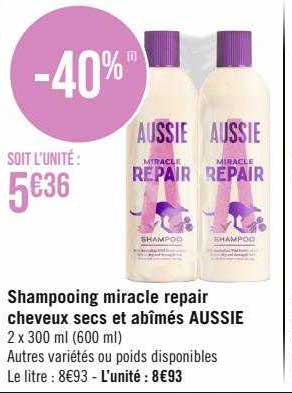 Shampooing Miracle Repair Cheveux Secs Et Abîmés Aussie