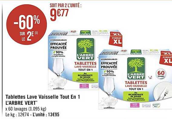 tablettes lave vaisselle tout en 1 l'arbre vert