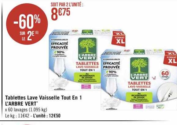 tablettes lave vaisselle tout en 1 l'arbre vert