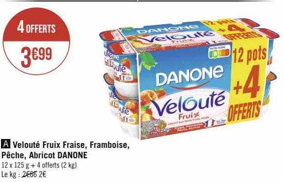 Velouté Fruix Fraise, Framboise, Pêche, Abricot Danone