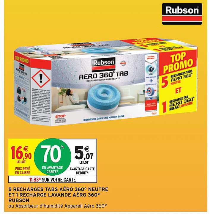 5 recharge tabs aéro 360° neutre et 1 recharge lavande aéro 360° rubson
