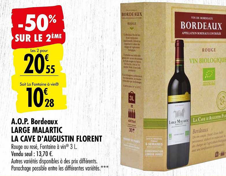 a.o.p. bordeaux large malartic la cave d'augustin florent -50% de remise immédiate