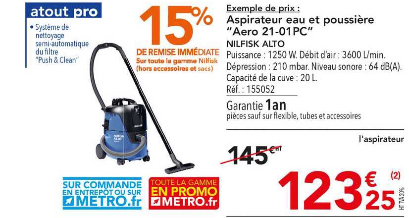 aspirateur eau et poussière aero 21 01pc nilfisk alto 15% de remise immédiate