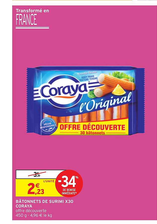 bâtonnets de surimi x30 coraya -34% de remise immédiate