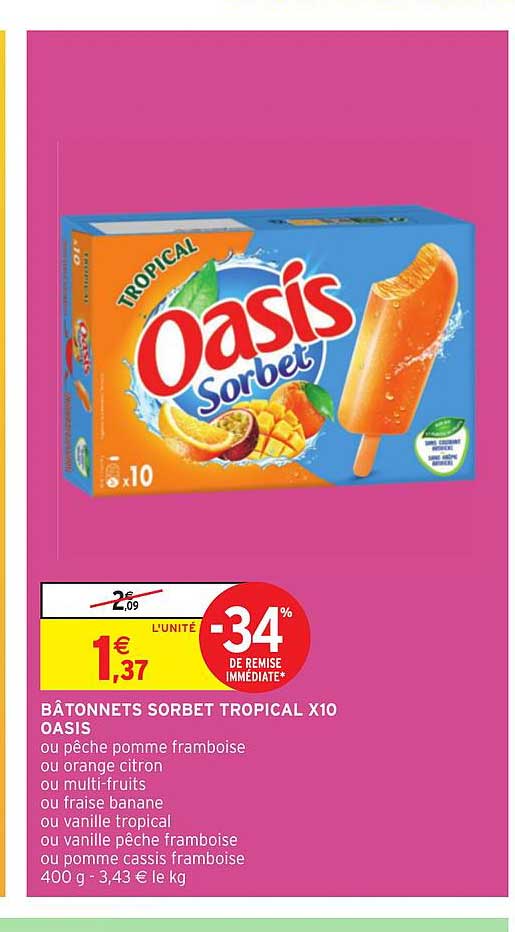 Bâtonnets Sorbet Tropical X10 Oasis -34% De Remise Immédiate