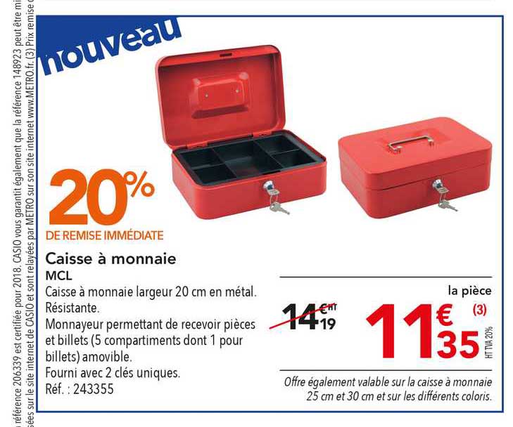 caisse à monnaie mcl 20% de remise immédiate