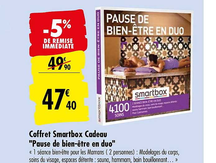 coffret smartbox cadeau pause de bien être en duo -5% de remise immédiate
