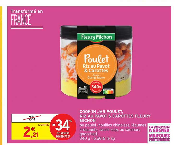 cook'in jar poulet, riz au pavot & carottes fleury michon -34% de remise immédiate
